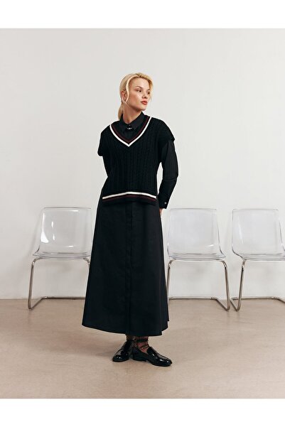 KYR Cotton Dress with Sweater Detail Black