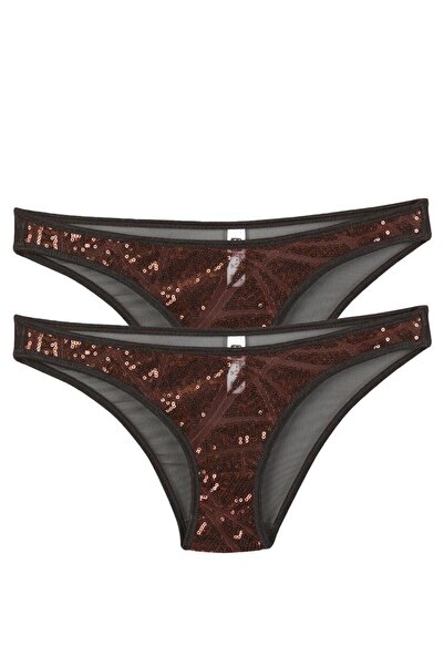 modaserdem Mdsrdm Women's Copper Sequin Detailed 2-Piece Slip