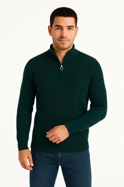 JANES Men's Half-Zip Knit Sweater – Thessaloniki Knitwear, Stand Collar, Cotton Woven, Regular Fit Long Sleeve