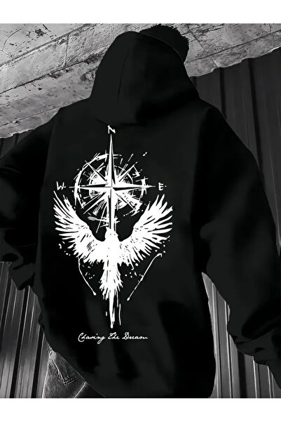 ibibik moda هوديي رجالي مطبوع عليه بوصلة وطائر الفينيق