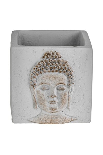 ANTBRO Capac de ghiveci din ciment, model Buddha în relief, gri și maro, 12,5x12,5x12cm