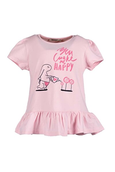Ozmoz By Mukadder Özden Embossed Printed Pink Summer Girl's Tunic Tshirt