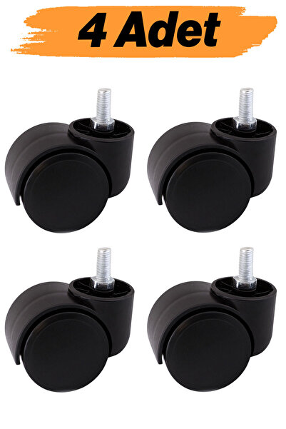 NZB 4 Adet Dönerli Koltuk Tekeri M8 Civatalı Siyah Renk Dayanıklı Plastik Mob...