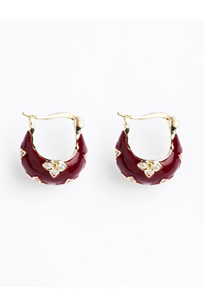 Jimmy Key Red Shiny Stone Clover Figured Half Hoop Earrings