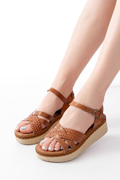 Budi 730-138 Tan Knitted Genuine Leather Orthopedic Sole Women's Sandals