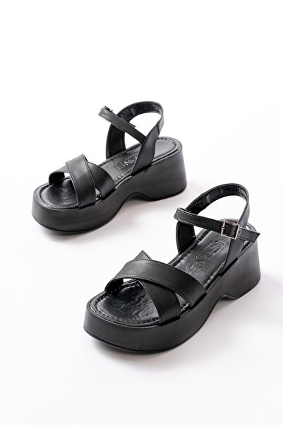Budi 24414-1005 Black Daily Cross Wedge Heel Women's Sandals