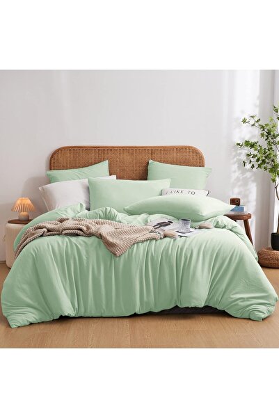 Loweiz Lenjerie de pat Luowei din bumbac 200 x 200 cm, culoare verde pastel m...