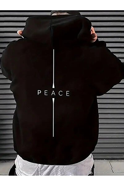 ibibik moda Мъжка минималистична качулка с надпис „Peace“