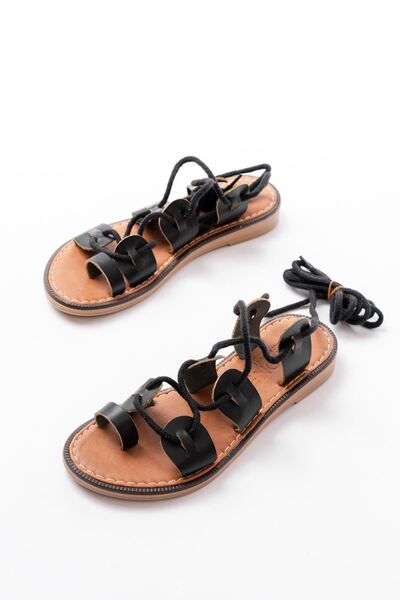 Budi 205-01 Black Ankle Strap Orthopedic Genuine Leather Women's Sandals