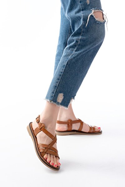 Budi 205-05 Tan Orthopedic Genuine Leather Women's Sandals