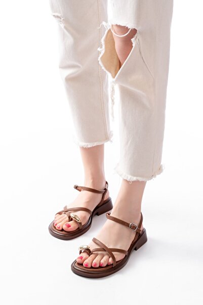 Budi S-101 Tan Flip Flop Stone Detailed Daily Women's Sandals