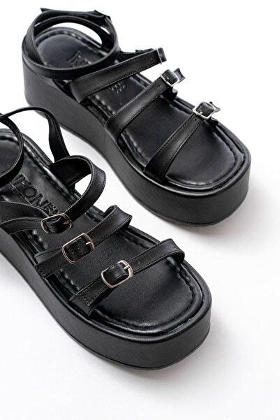 Budi 861-1222 Black Buckle Ankle Strap Wedge Women's Sandals