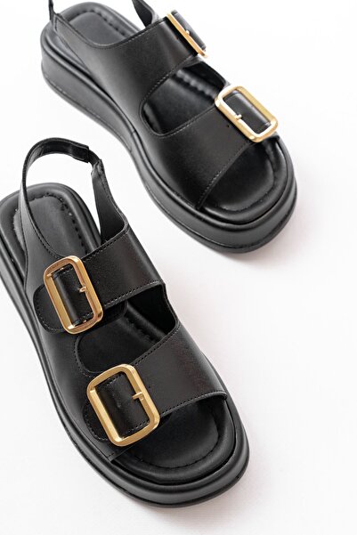 Budi 1187 Black Wedge Heel Rubber Helmet Women's Sandals