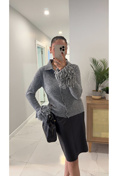 BİRCANÇİL Dlvin Rory Smoked Melange Polo Neck Tassel Cardigan