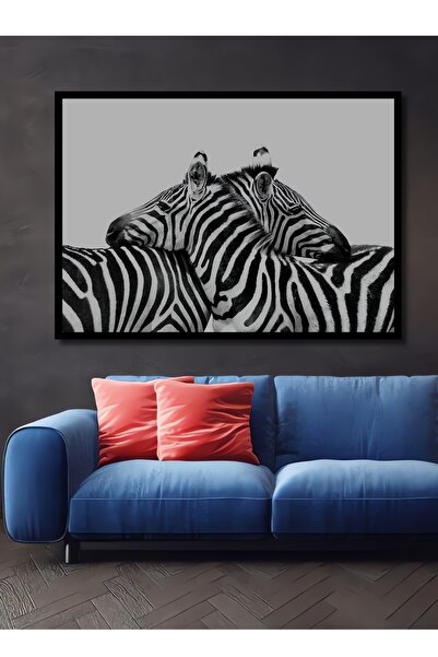 Teona Ahşap Dekoratif Ahşap Dikdörtgen Tablo Zebra Dostluğu Çerçeve Görünümlü
