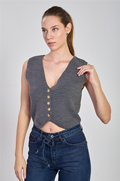 BARRELS AND OIL Women's Buttoned Knit Vest - Anthracite