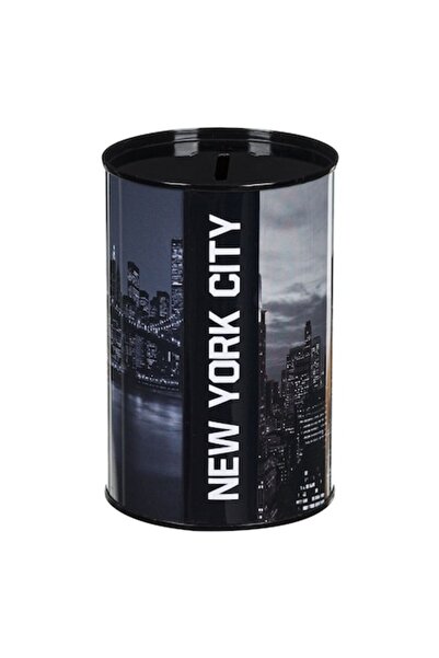 SHOPIENS Pușculiță metalică, New York Images, fără capac, neagră, 8x13cm