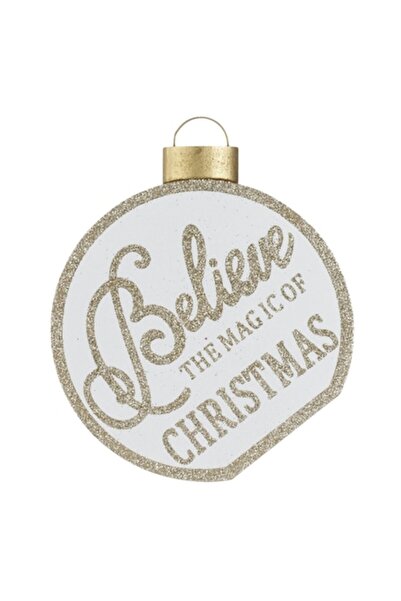 SHOPIENS Decor Craciun, Lemn, Glob Crez Magicul Craciunului, Alb-Auriu