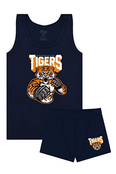 Öts Boy's Singlet Boxer ελαστικό ύφασμα Navy Blue Tigers (96% βαμβάκι - 4% ελαστάνη)