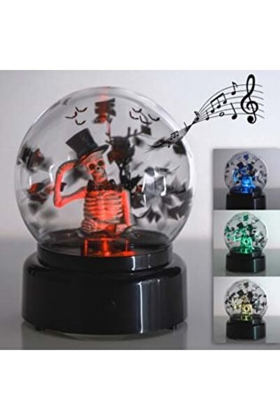 Jumbo Halloween Decorative Globe with Snow Skeleton Black Snow Sound & Light Ø13 x 19 cm
