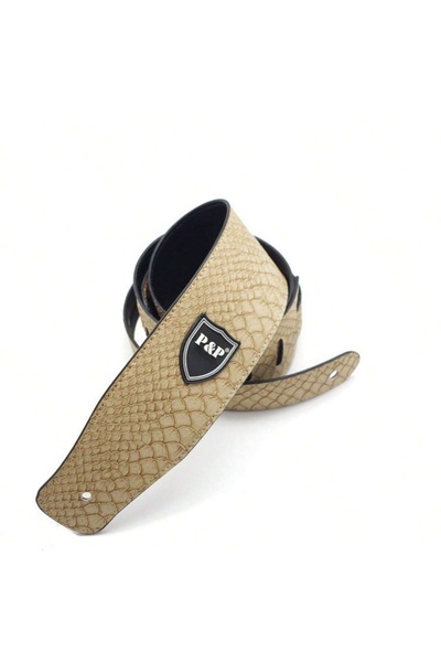 Choice4 Beige Guitar Strap Genuine Leather 2.5 Inch Adjustable Soft Embroider...