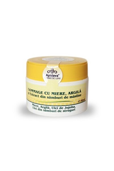 Apidava Crema Gommage cu Miere, Argila si Ulei de Jojoba si Samburi de Struguri, 50 ml,