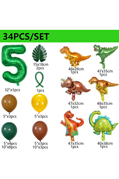 Choice Other NUMBER 5 34Pcs 1 2 3 Years Dinosaur Birthday Party Dino Balloons...