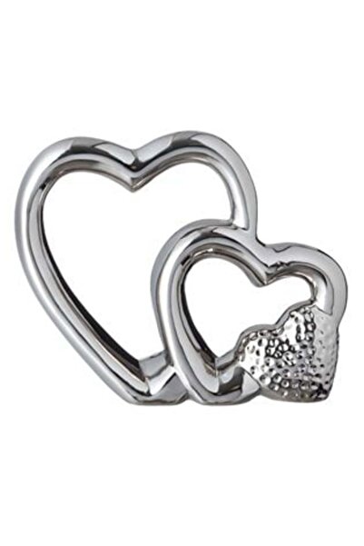 Jumbo Decorative Double Heart Ceramic Table Ornament in Silver 19x5x16 cm