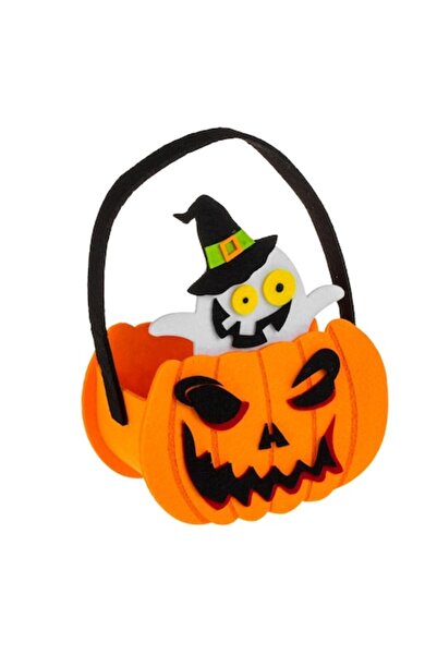 SHOPIENS Coș decorativ, Trick or Treat, dovleac cu model de fantomă, fetru, p...