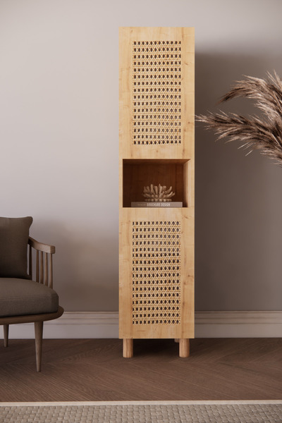 Phobia Bohem Tarz Pampas 5 Raflı Dekoratif Kitaplık – Hazeran 2 Kapak Detaylı Kitaplık