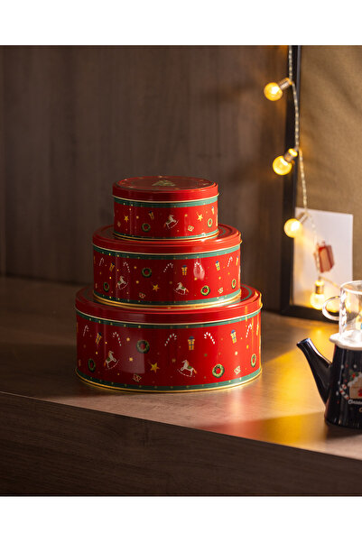 Madame Coco Bonni Yuvarlak Metal Kutu - Orta Boy - Kırmızı