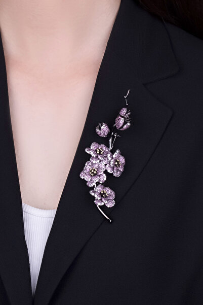 So CHIC... Sakura Çiçeği Siyah Rodyum Kaplama Gümüş Broş