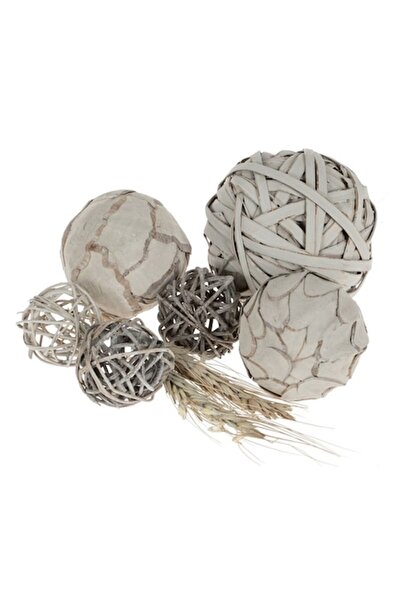 OEM Set Decorative Spheres, 7 Pieces, Grey-Beige, Diameter 4-7 cm, Wheat Decor