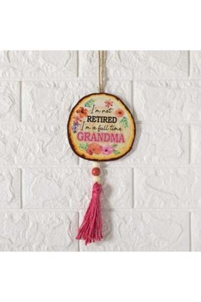 SHOPIENS Decorațiune din lemn bej cu ciucure fuchsia pentru bunică Ø12 x 35 cm