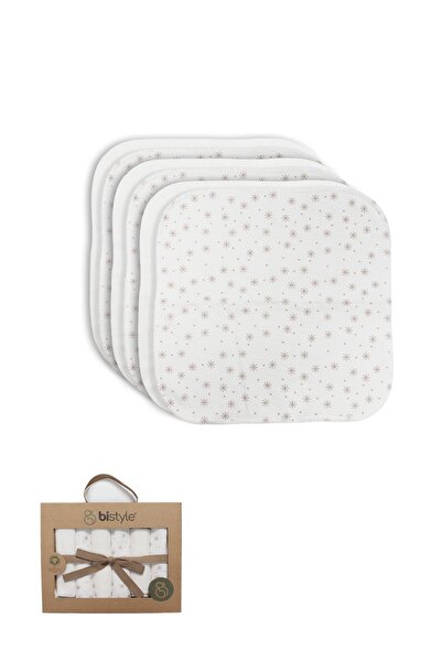 Bistyle Organik Bebek 6lı Penye Ağız Mendil Stars Kutulu 20*20 cm Bej
