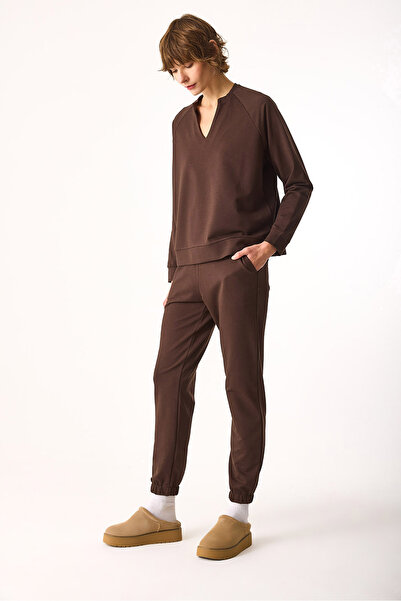 VENA Γυναικείο Φούτερ με ελαστικό πόδι Slim Straight-Καφέ