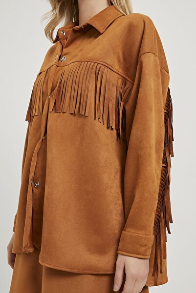 Arma Life Kadın Western Püsküllü Oversize Kahve Süet Gömlek