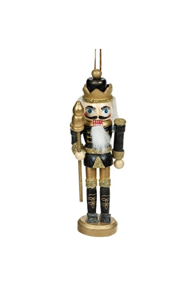 SHOPIENS Christmas Hanging Ornament, Soldier Model, Wooden, King, Black with Gold Glitter, 13 cm