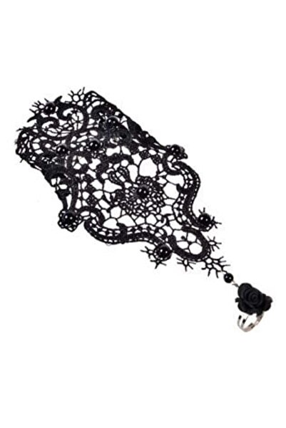 SHOPIENS Brățară din dantelă neagră cu inel, accesorii gotice deghizate