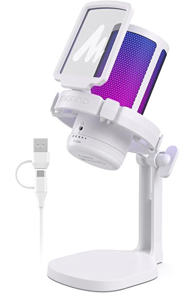 MAONO Gaming Microphone for PC with Noise Cancellation, USB Condenser Mic for Computer, Mac, Laptop,