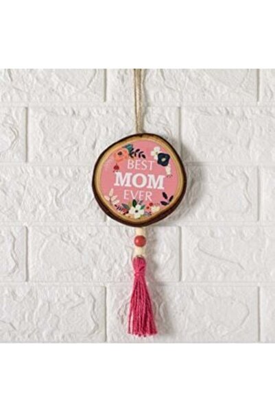 Silver Star Ornament din lemn roz cu ciucure fuchsia pentru mama Ø12 x 35 cm