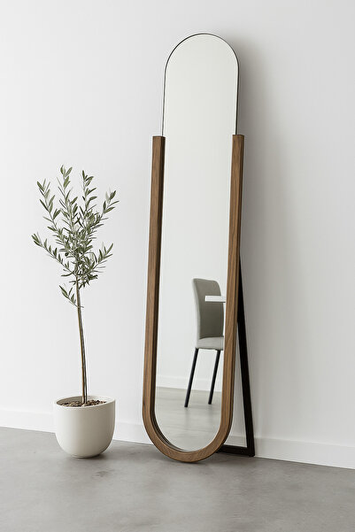 MARIA HOMES Full Length Standing Mirror 45×184 cm – Dark Wood Frame with Metal Stand
