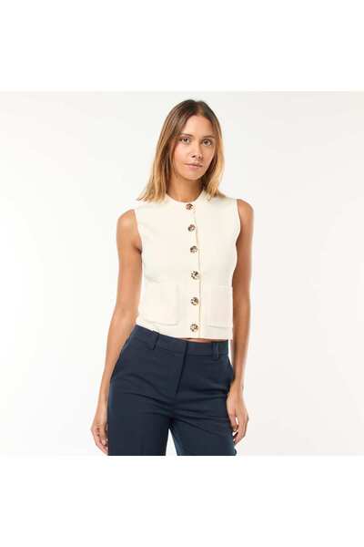 KIABI Sleeveless Ottoman Knit Vest WHITE