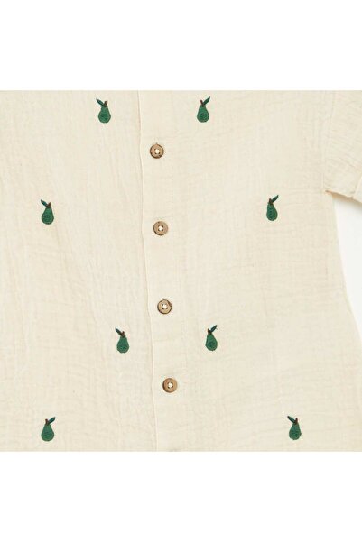 KIABI Short cotton gauze romper suit with fancy embroidery WHITE