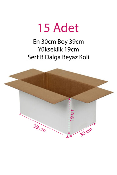 Balkan 15 Adet Boş Karton Beyaz Taşıma Kutusu Boş Koli 39x30x19cm B Dalga Tek Oluk