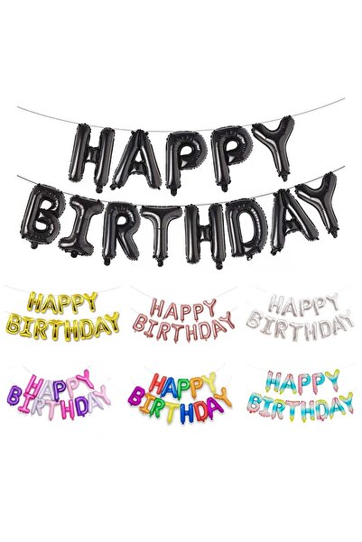 MARKQ Black Happy Birthday Balloon Banner 16 Inch – Foil Letter Sign for Part...