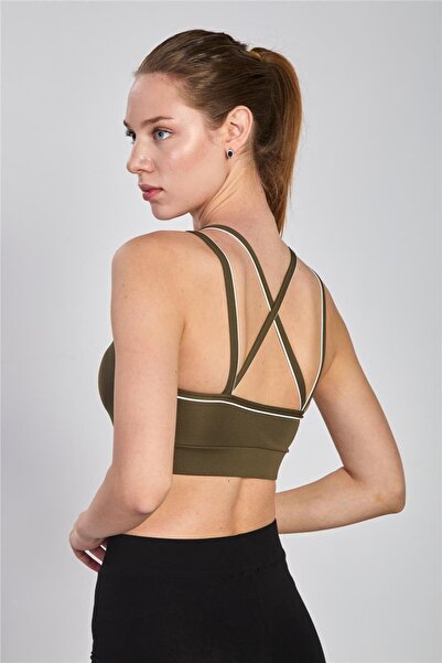 BARRELS AND OIL Women's Bustier with Cross Straps on the Back - Khaki