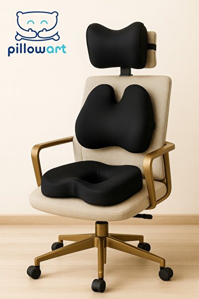 PİLLOWART Ergonomic Office Chair Cushion Set |   Waist, Neck and Lumbar Support Set of 3