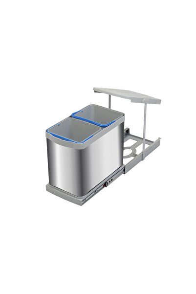Pyramith 12+12 Litre Gri Teleskopik Raylı Paslanmaz Çöp Kovası (P-9455)