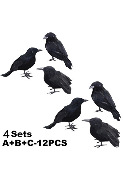 Choice 12 قطعة من الغراب الأسود الاصطناعي، دعائم غراب أسود للهالوين، طائر مزي...